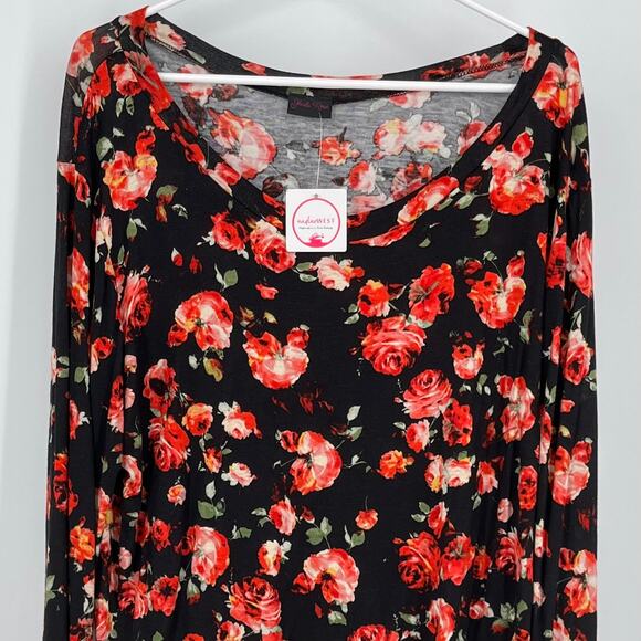 Shelia Rose Rose Print Blouse in Black/Multi Size 2X - Picture 1 of 6